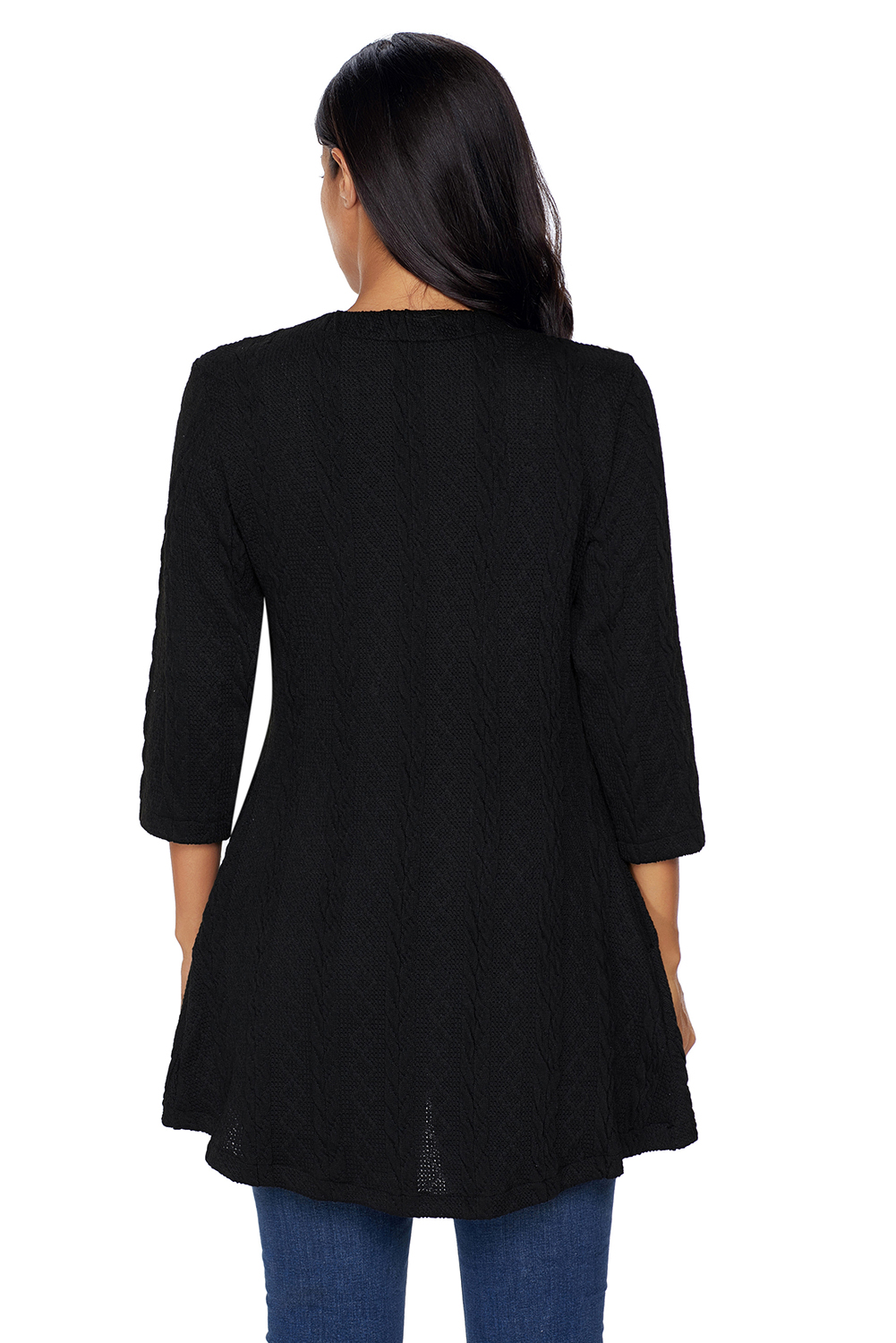BY27750-2 Black Cable Knit Button Neck Swingy Tunic